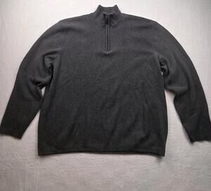 Eddie Bauer Mens Large Gray 1/4 Zip Pullover Sweater 100% Cotton Mock Neck